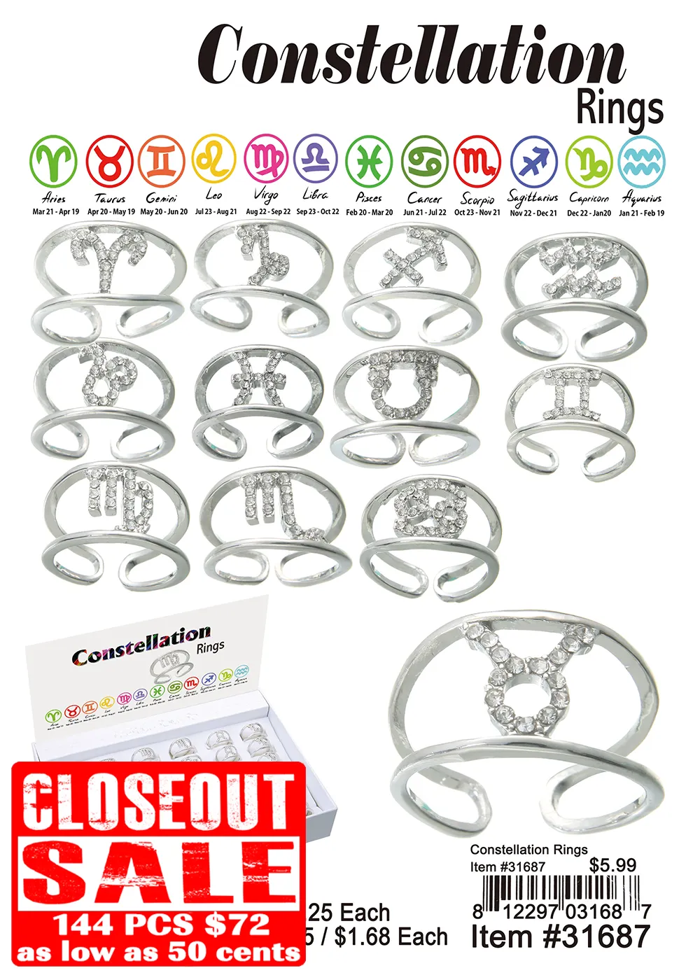 Constellation Rings - Closeout 144 Pcs.